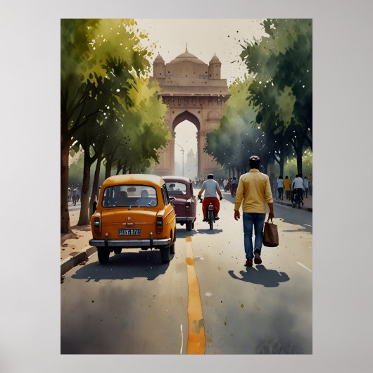 Delhi aquarel kunst poster (Voorkant)