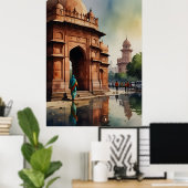 Delhi aquarel kunst poster (Thuiskantoor)