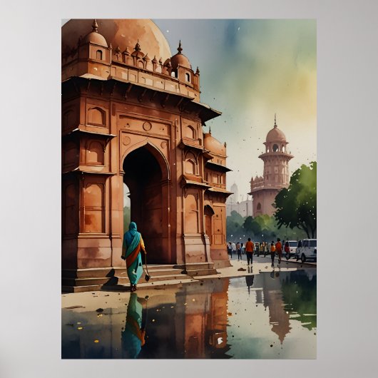 Delhi aquarel kunst poster (Voorkant)