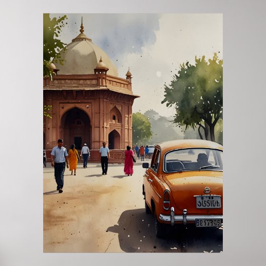 Delhi aquarel kunst poster (Voorkant)