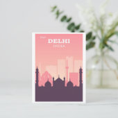  Delhi India City Skyline Roze Reizen Briefkaart (Staand voorkant)