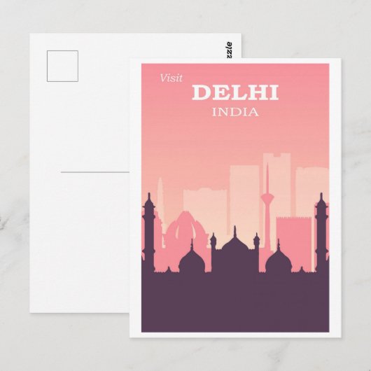  Delhi India City Skyline Roze Reizen Briefkaart (Voorkant / Achterkant)