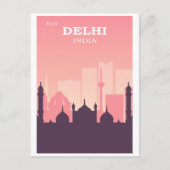  Delhi India City Skyline Roze Reizen Briefkaart (Voorkant)