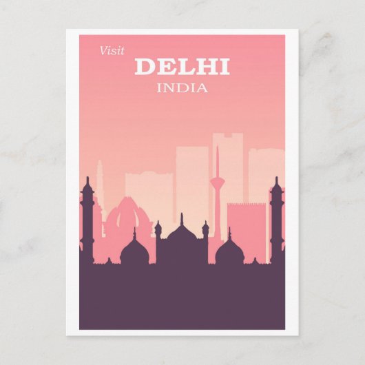  Delhi India City Skyline Roze Reizen Briefkaart (Voorkant)