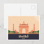 Delhi India Pastel Reisontwerp Briefkaart (Voorkant / Achterkant)