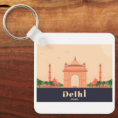 Delhi India Pastel Reisontwerp Sleutelhanger (Voorkant)