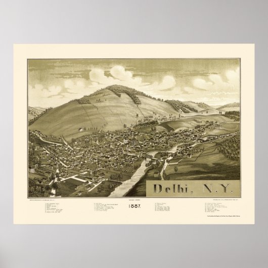 Delhi, NY Panoramic Map - 1887 Poster (Voorkant)