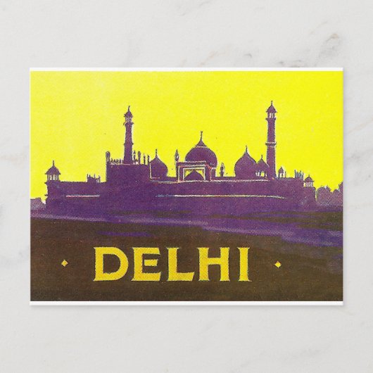 Delhi, silhouette van de stad, tempel en fort briefkaart (Voorkant)