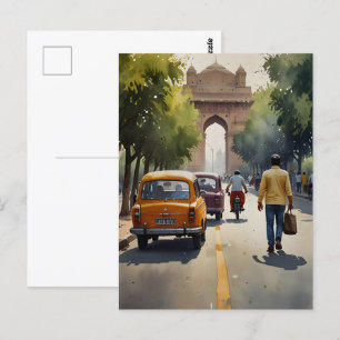 Delhi waterverf kunst briefkaart