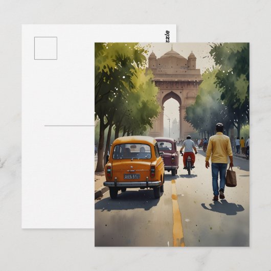 Delhi waterverf kunst briefkaart (Voorkant / Achterkant)