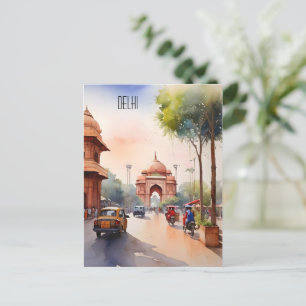 Delhi waterverf kunst briefkaart