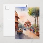 Delhi waterverf kunst briefkaart (Voorkant / Achterkant)