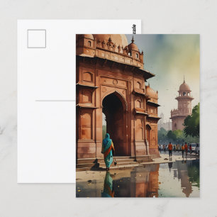 Delhi waterverf kunst briefkaart