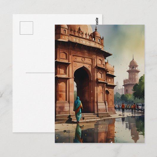 Delhi waterverf kunst briefkaart (Voorkant / Achterkant)