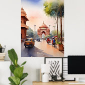 Delhi waterverf kunst poster (Thuiskantoor)