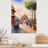 Delhi waterverf kunst poster (Keuken)
