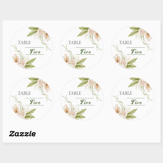  Delicaat Beige aquarel tafelnummer  Ronde Sticker (Vel)