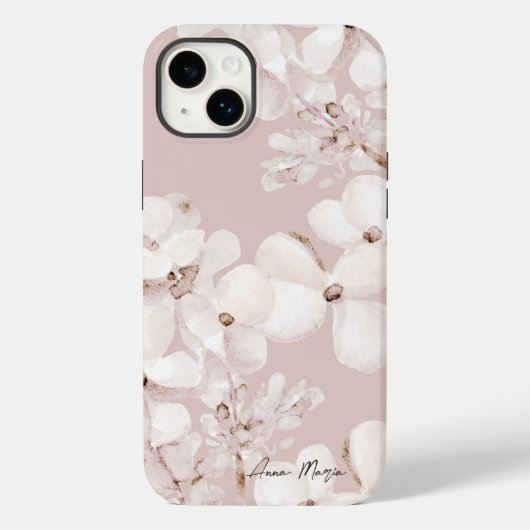 Delicaat Beige Witte Waterverf Bloemen Monogram Case-Mate iPhone Case (Achterkant)