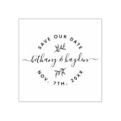 Delicaat blad & rustiek script | De datum opslaan Rubberstempel (Afrduk)