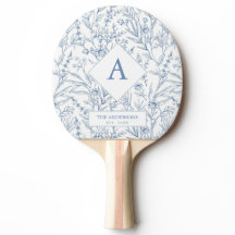 Delicaat Blauw Bloemen Monogram Ping Pong Paddle