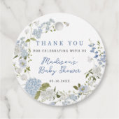 Delicaat blauw bloemenkrans Baby shower Bedankjes Labels (Voorkant)