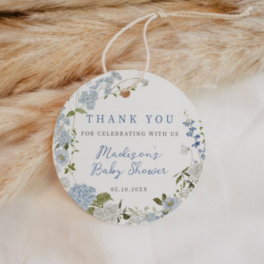 Delicaat blauw bloemenkrans Baby shower Bedankjes Labels