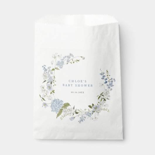 Delicaat blauw bloemenkrans Baby shower Bedankzakje (Voorkant)