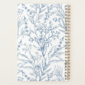 Delicaat Blauw Wit Bloemen Patroon Monogram 2024 Planner (Achterkant)