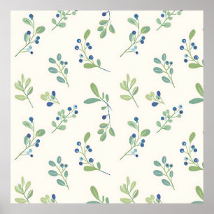 Delicaat Blauwebes Eucalyptus Patroon Poster