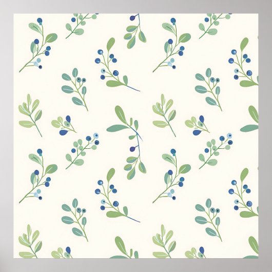 Delicaat Blauwebes Eucalyptus Patroon Poster (Voorkant)