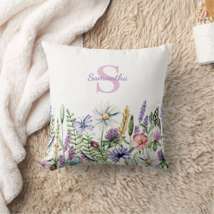 Delicaat Bloemen Wildflower Vlinder Monogram Kussen