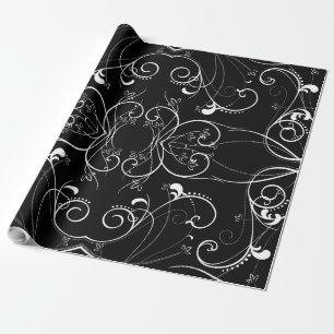 Delicaat bloemendecor in wit op zwart cadeaupapier