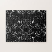 Delicaat bloemendecor in wit op zwart legpuzzel (Horizontaal)