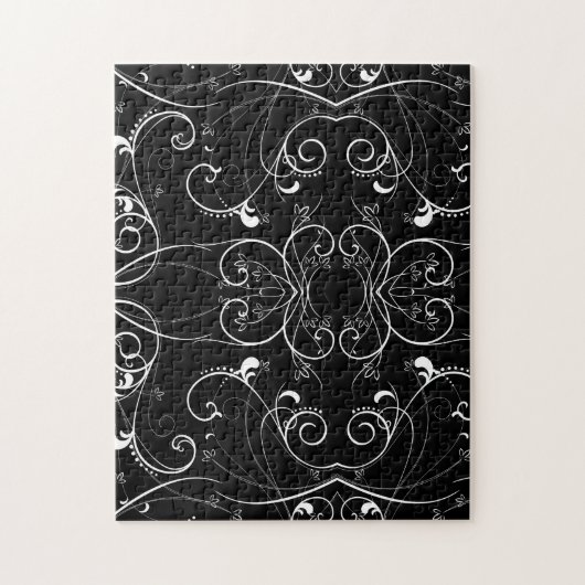 Delicaat bloemendecor in wit op zwart legpuzzel (Verticaal)
