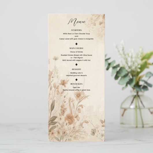delicaat bloemig botanisch boho menu (Staand voorkant)