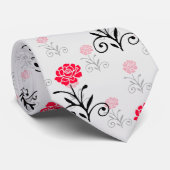 Delicaat bloemrood bloemenpatroon stropdas (Opgerold)