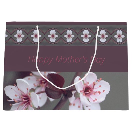 Delicaat bloesemontwerp met pruim groot cadeauzakje (Voorkant)