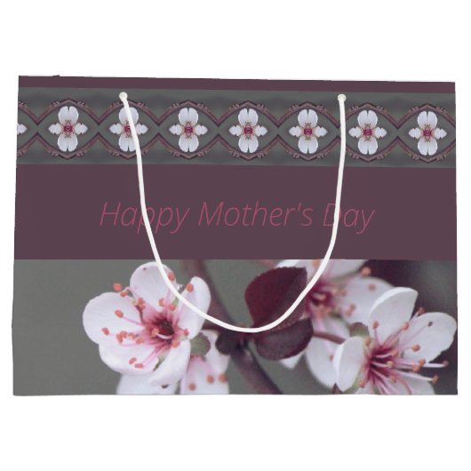 Delicaat bloesemontwerp met pruim groot cadeauzakje (Achterkant)