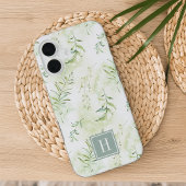 Delicaat etherisch pastelgroen botanisch monogram iPhone 16 hoesje
