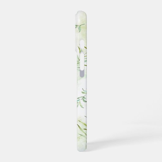 Delicaat etherisch pastelgroen botanisch monogram iPhone 16 hoesje (Linkerkant)