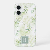 Delicaat etherisch pastelgroen botanisch monogram iPhone 16 hoesje (Achterkant)