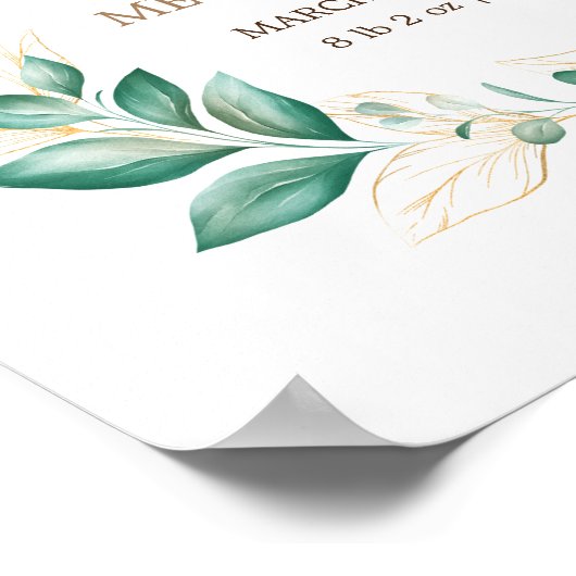 delicaat eucalyptus greenery Baby Birth Poster (Hoek)