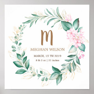 delicaat eucalyptus greenery Baby Birth Poster