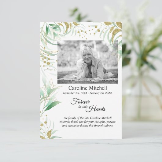 Delicaat gebladerte voor altijd in onze harten Fot Bedankkaart (Staand voorkant)