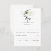 Delicaat groen en gouden bladeren bruiloft RSVP (Voorkant / Achterkant)