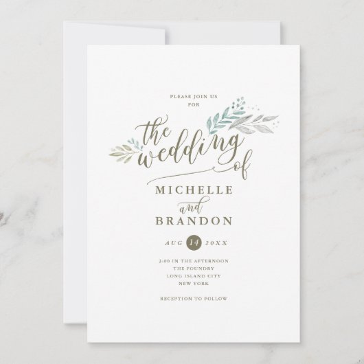 Delicaat groen script | Huwelijksuitnodiging Kaart (Voorkant)