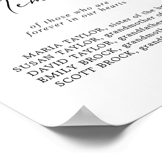 Delicaat 'In Loving Memory' Trouwherdenkingbord Poster (Hoek)