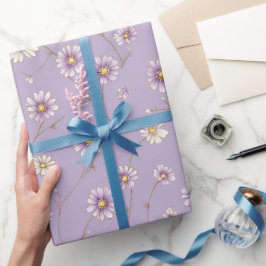 Delicaat Lila Madeliefjes Crème Bloemmotief Cadeaupapier