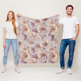 Delicaat Lila Madeliefjes Crème Bloemmotief Fleece Deken