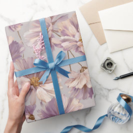 Delicaat lila madeliefjes crèmewit bloemmotief cadeaupapier